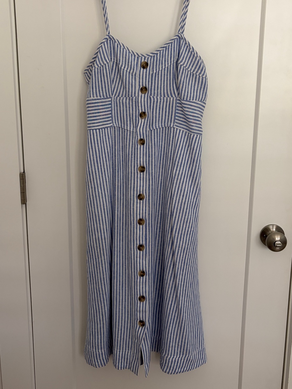 Universal Thread Blue and White Striped Button-Front Midi Dress